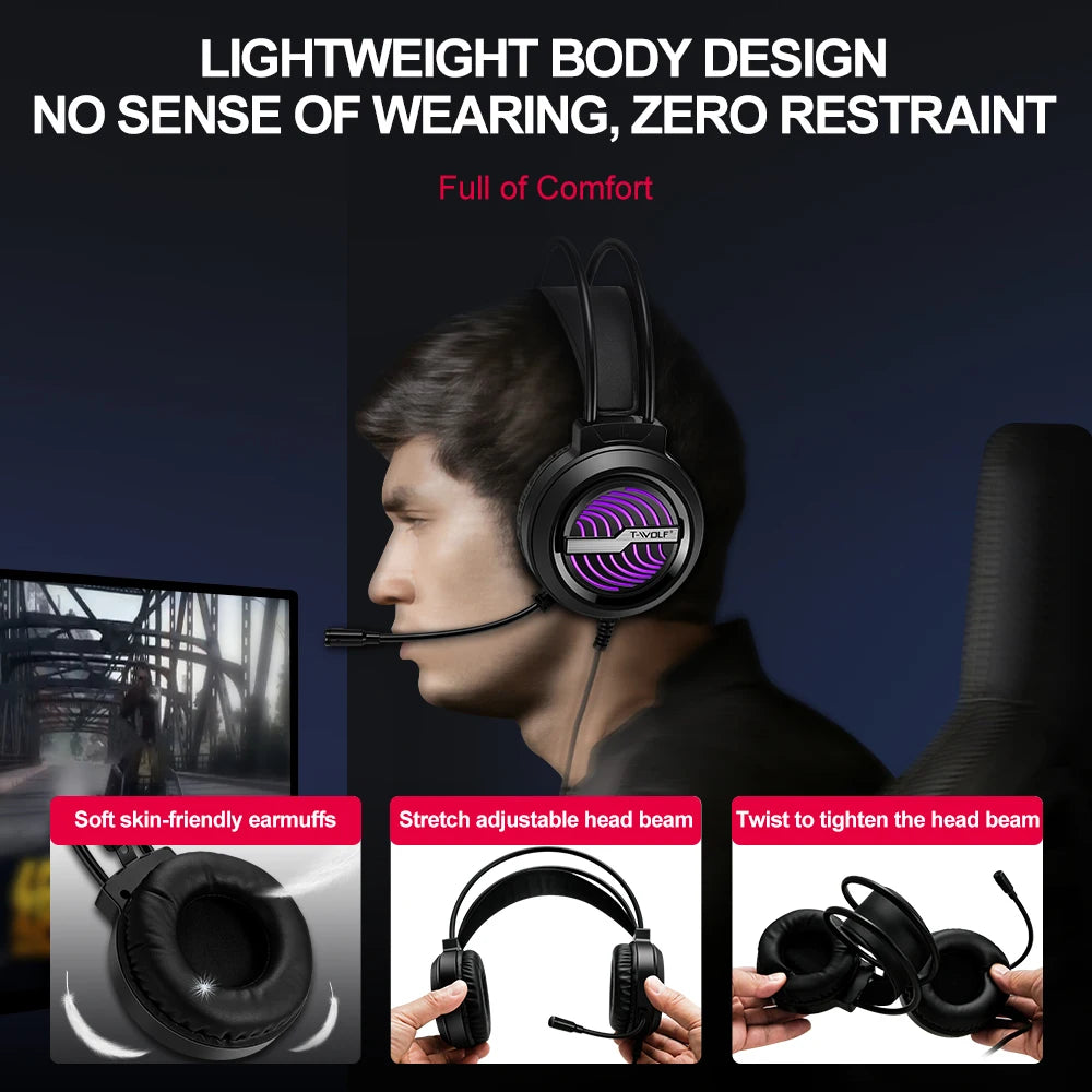 NeoWolf H130 – Headset Gaming RGB 3D Surround con Cancelación de Ruido