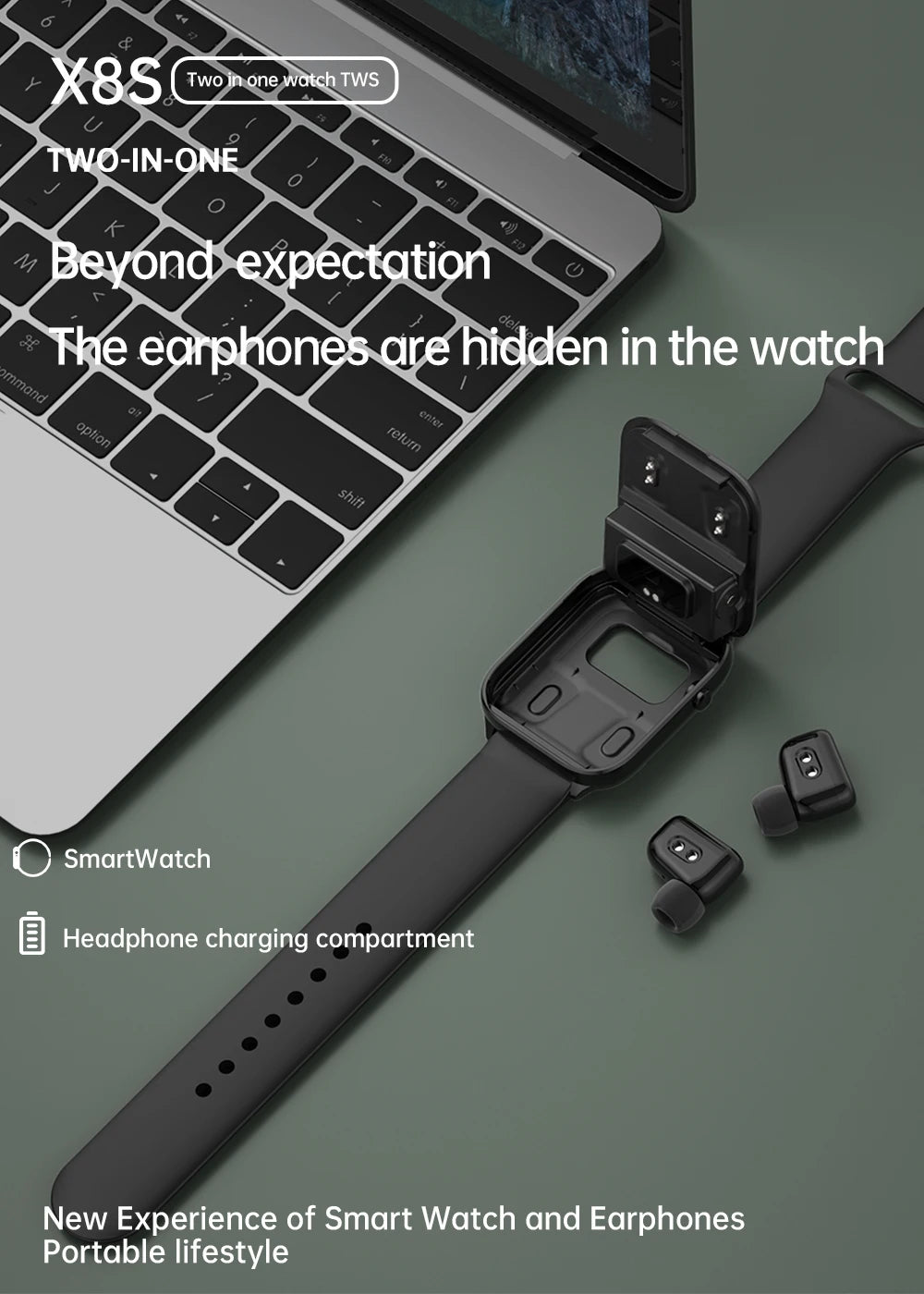 Smartwatch X8S Deportivo con Audífonos Wireless Integrados