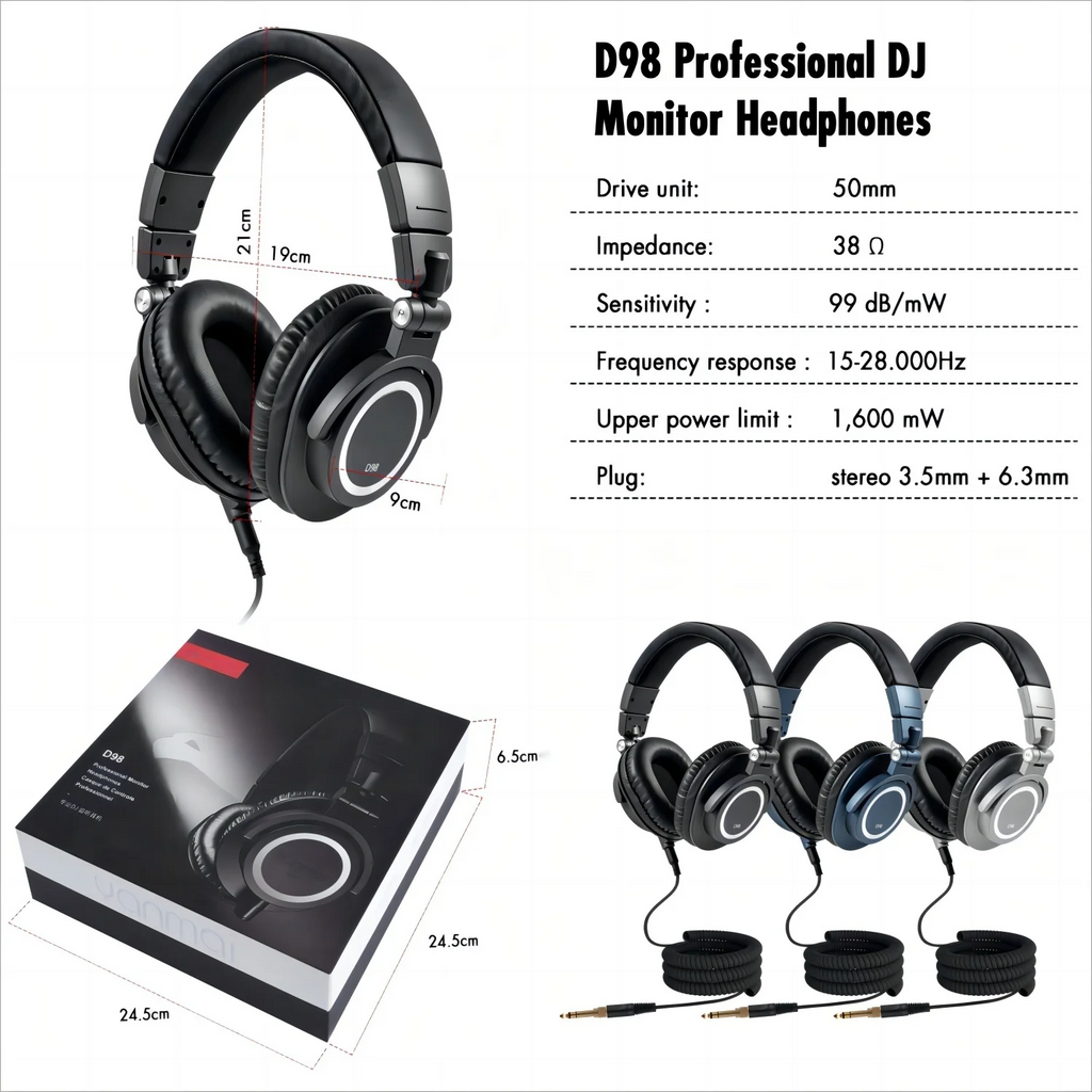 NeoStudio D98 – Auriculares de Estudio Hi-Res para DJ y Grabación