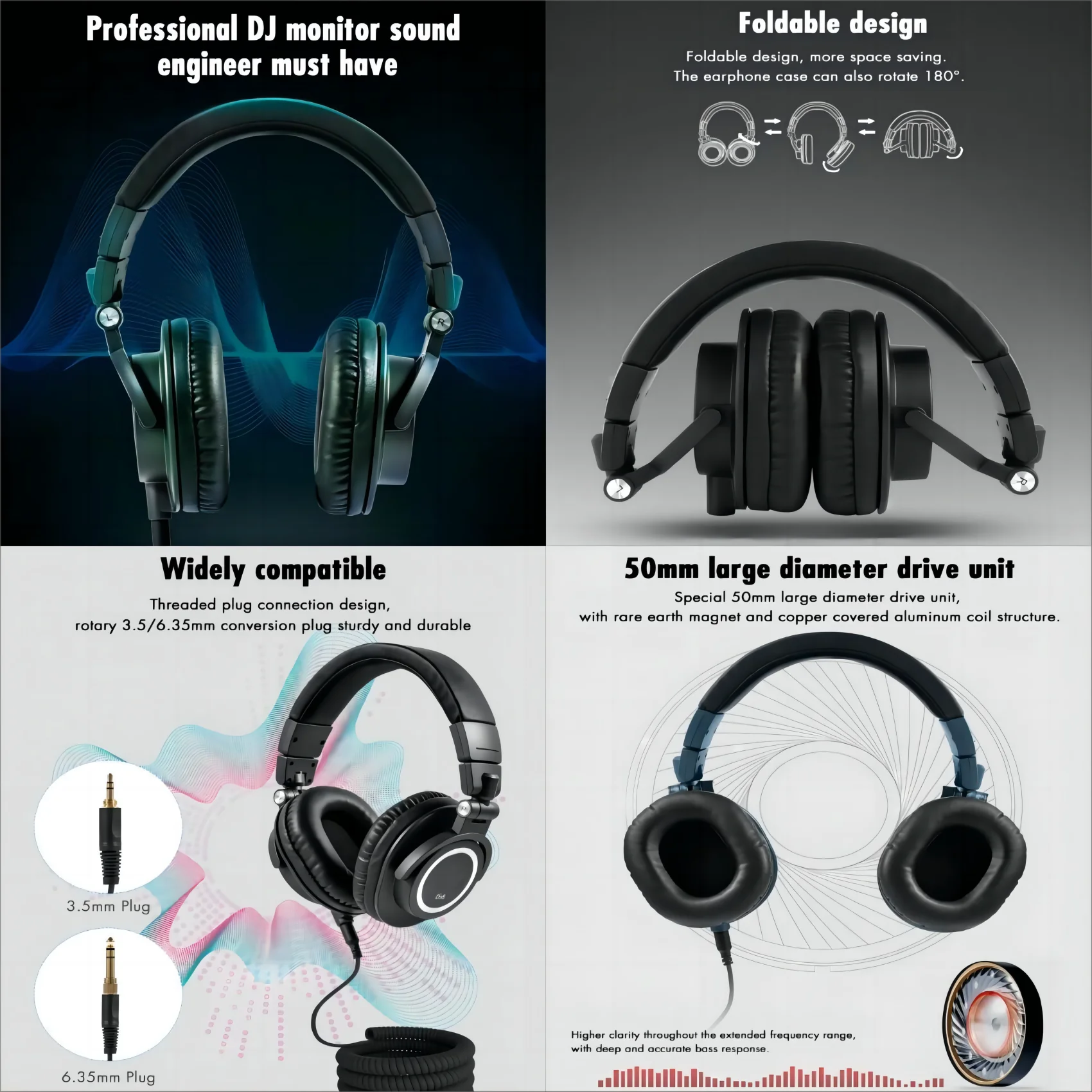 NeoStudio D98 – Auriculares de Estudio Hi-Res para DJ y Grabación