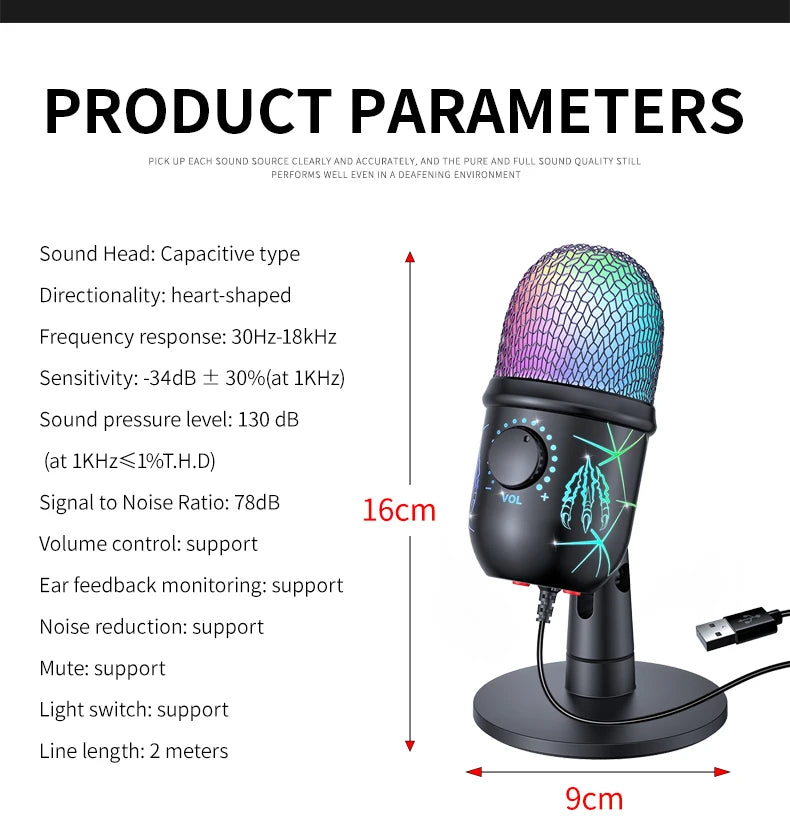 StudioMonitor RGB – Mic USB con Cancelación de Ruido y Jack