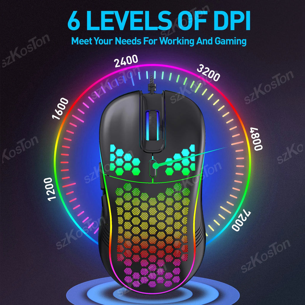 Mouse Gaming RGB 7200 DPI con Diseño Ergonómico