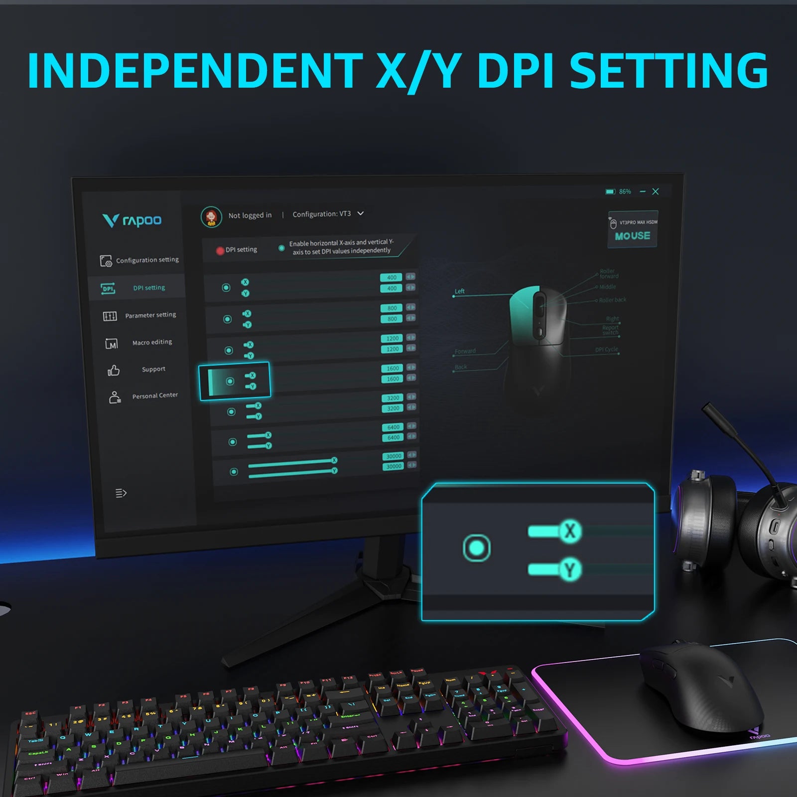 Mouse Gaming Profesional Rapoo VT3Pro 59g Ultra Ligero