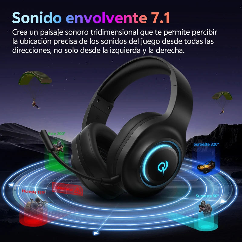 Auriculares Gaming QCY Heroad V200 RGB Bluetooth 6.0