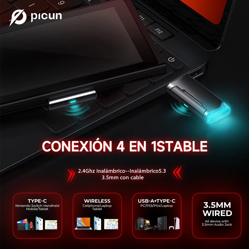Picun G2 Auriculares Gaming Inalámbricos 7.1