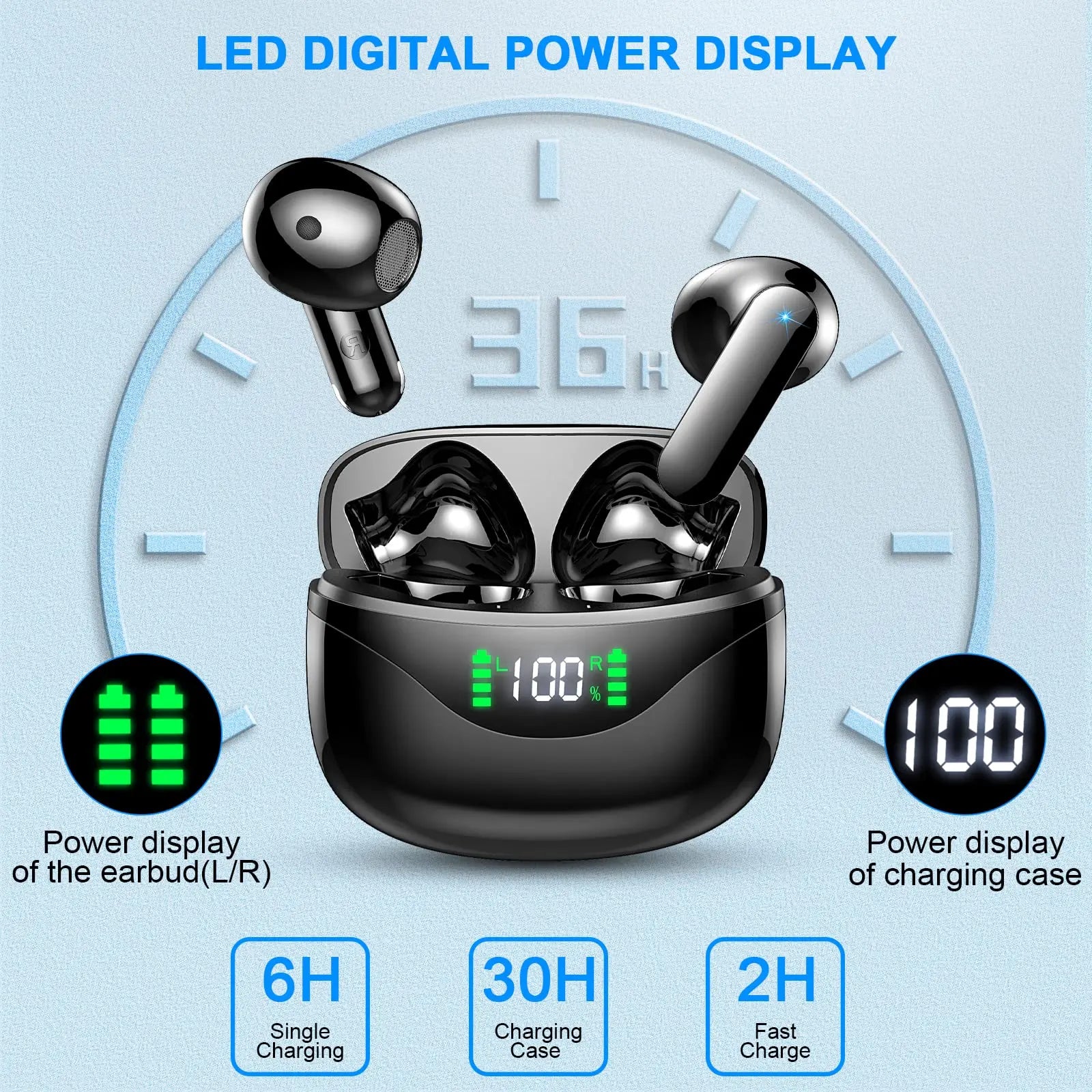 Auriculares Inalámbricos con Pantalla LED y 36H Playtime
