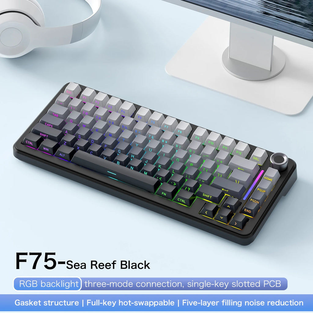 AetherF75 – Teclado Mecánico 75% RGB Tri-Mode Hotswap con Dial Metálico