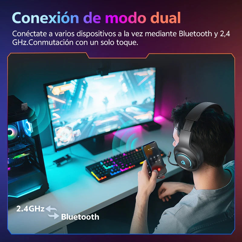 Auriculares Gaming QCY Heroad V200 RGB Bluetooth 6.0