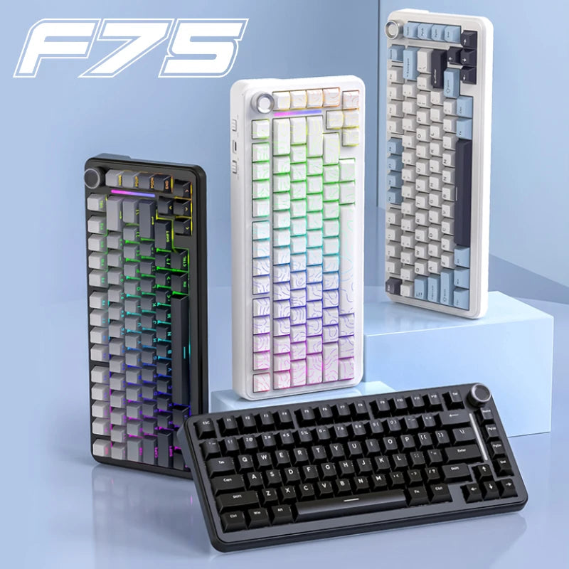 AetherF75 – Teclado Mecánico 75% RGB Tri-Mode Hotswap con Dial Metálico