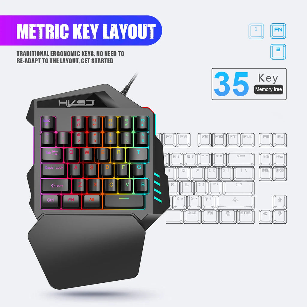Teclado Gamer Ergonómico de Una Mano para FPS y Streaming