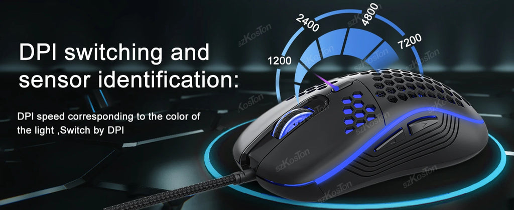Mouse Gaming RGB 7200 DPI con Diseño Ergonómico