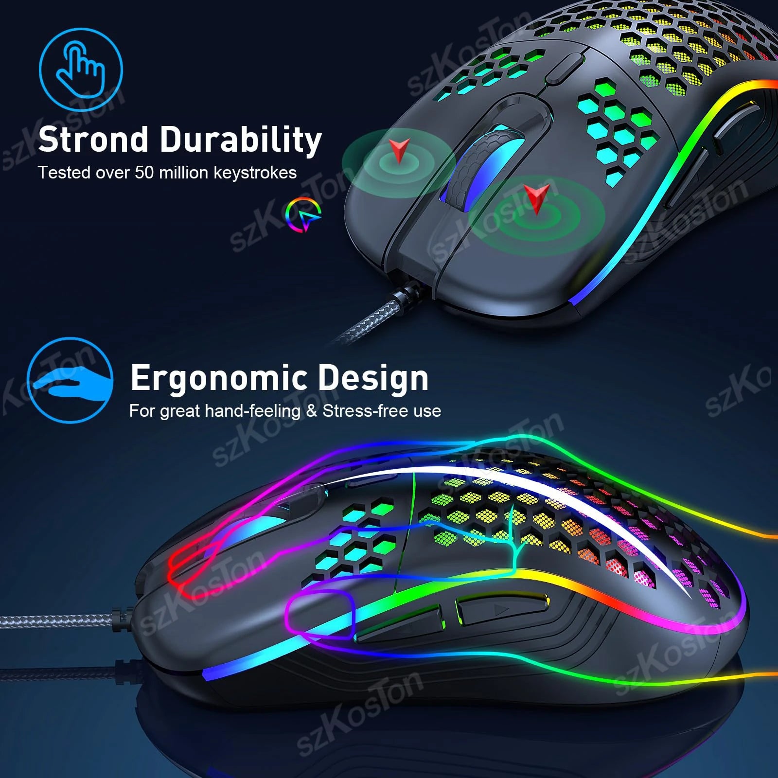Mouse Gaming RGB 7200 DPI con Diseño Ergonómico
