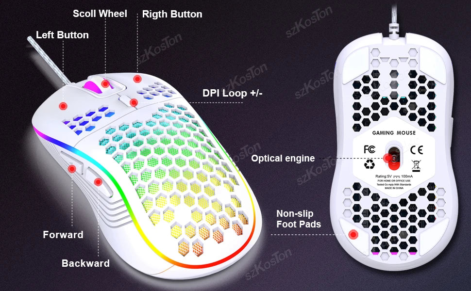 Mouse Gamer Wired con Diseño Cómodo y Alta Precisión