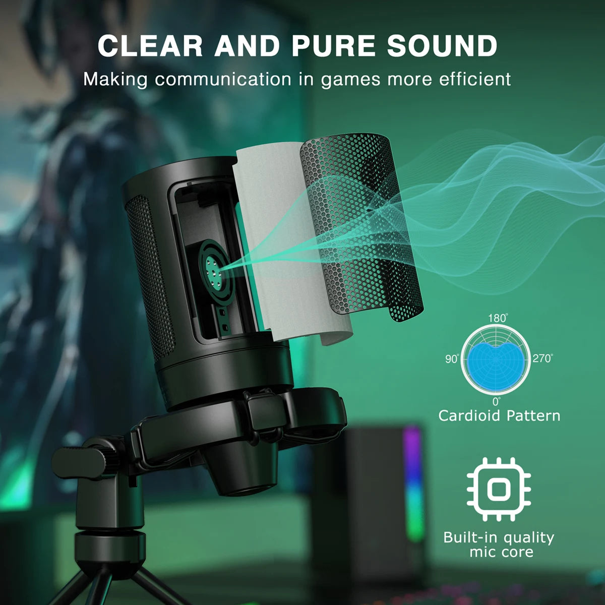 Micrófono Gaming RGB AmpliGame A2 con Trípode