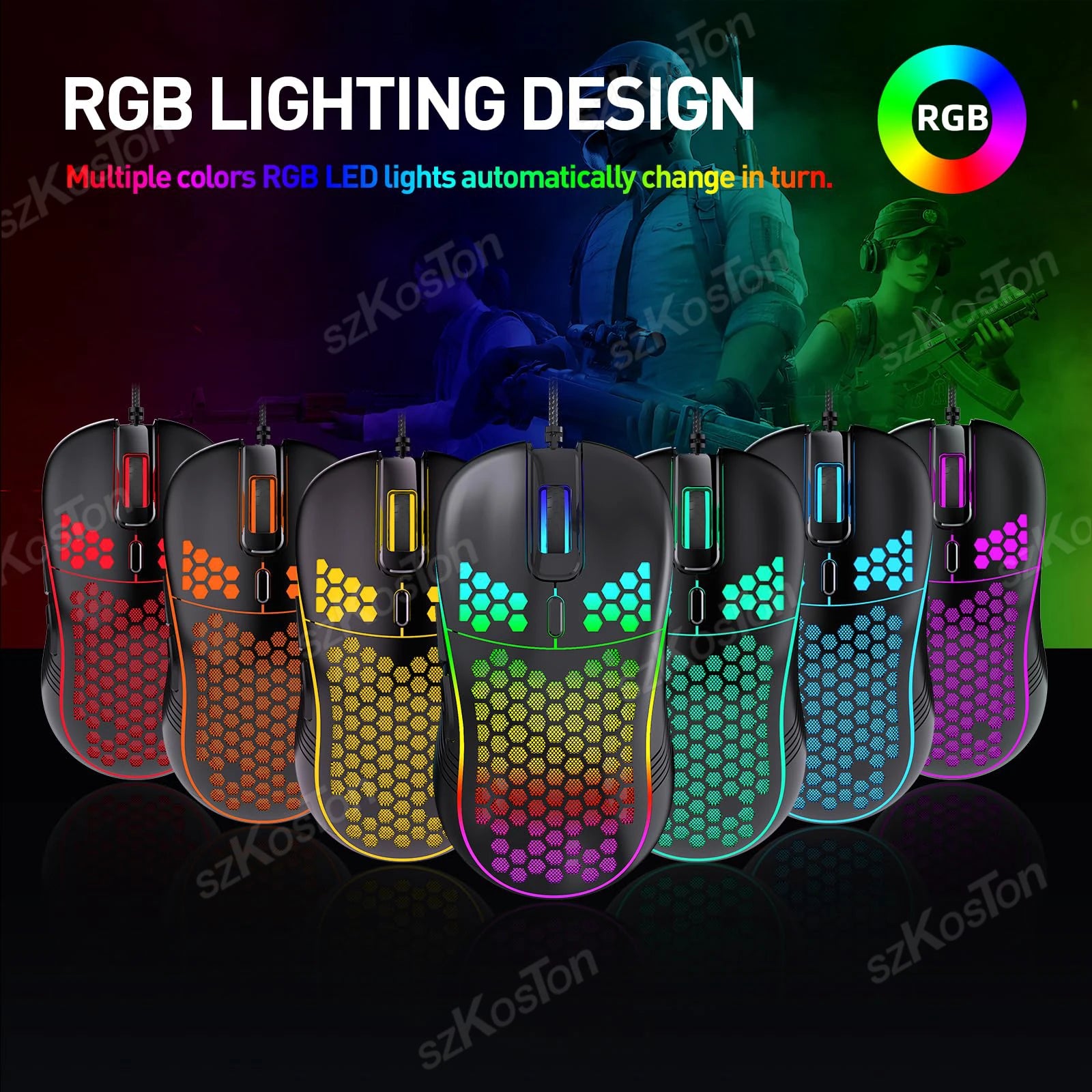 Mouse Gaming RGB 7200 DPI con Diseño Ergonómico