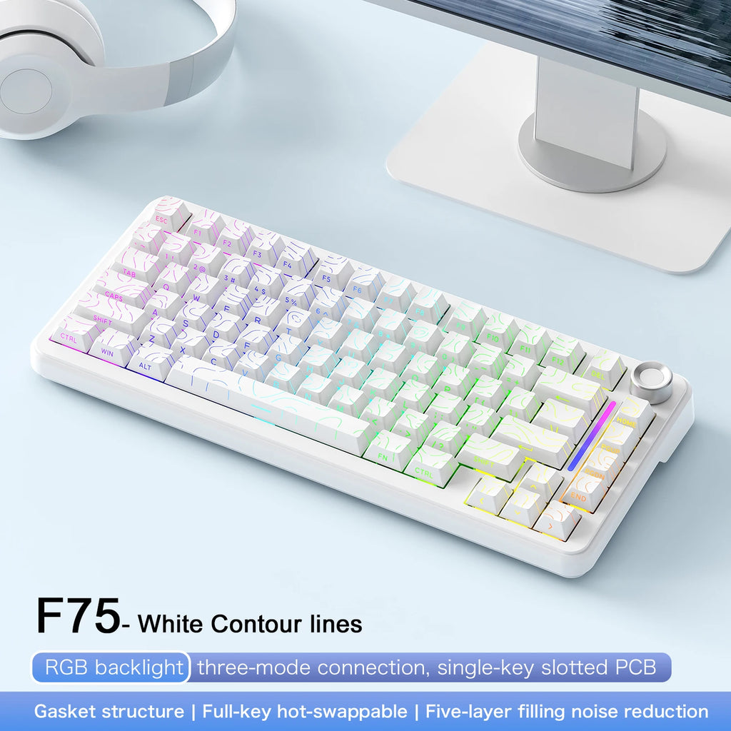 AetherF75 – Teclado Mecánico 75% RGB Tri-Mode Hotswap con Dial Metálico