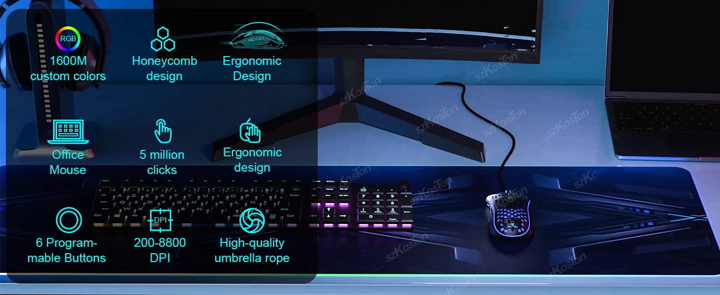 Mouse Gaming RGB 7200 DPI con Diseño Ergonómico
