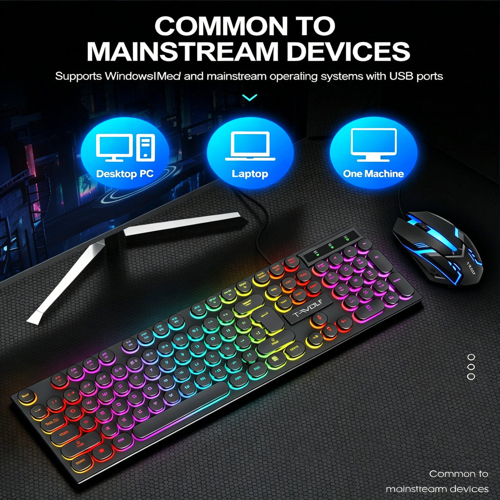 RetroType RGB – Teclado Gamer Vintage + Mouse