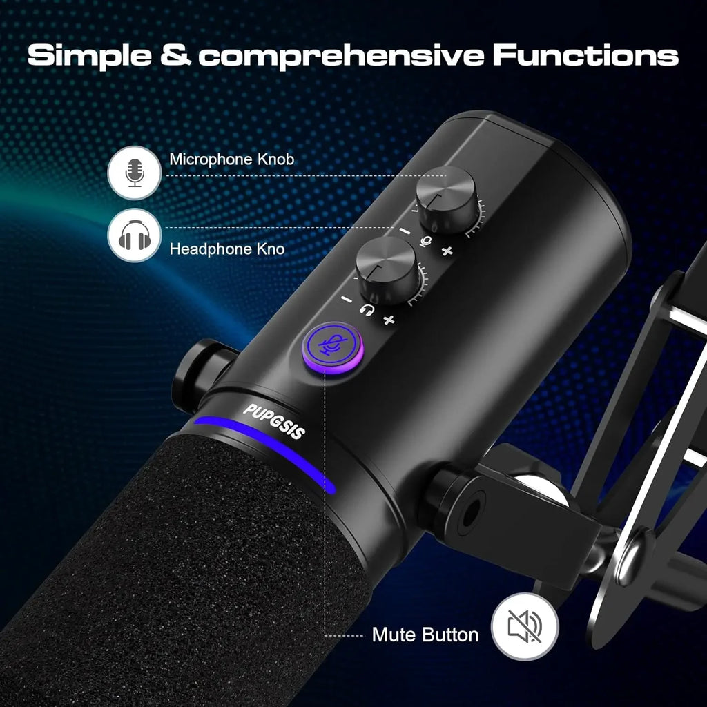 PUPGSIS Dual Dynamic – Micrófono USB/XLR con Mute y Reducción de Ruido