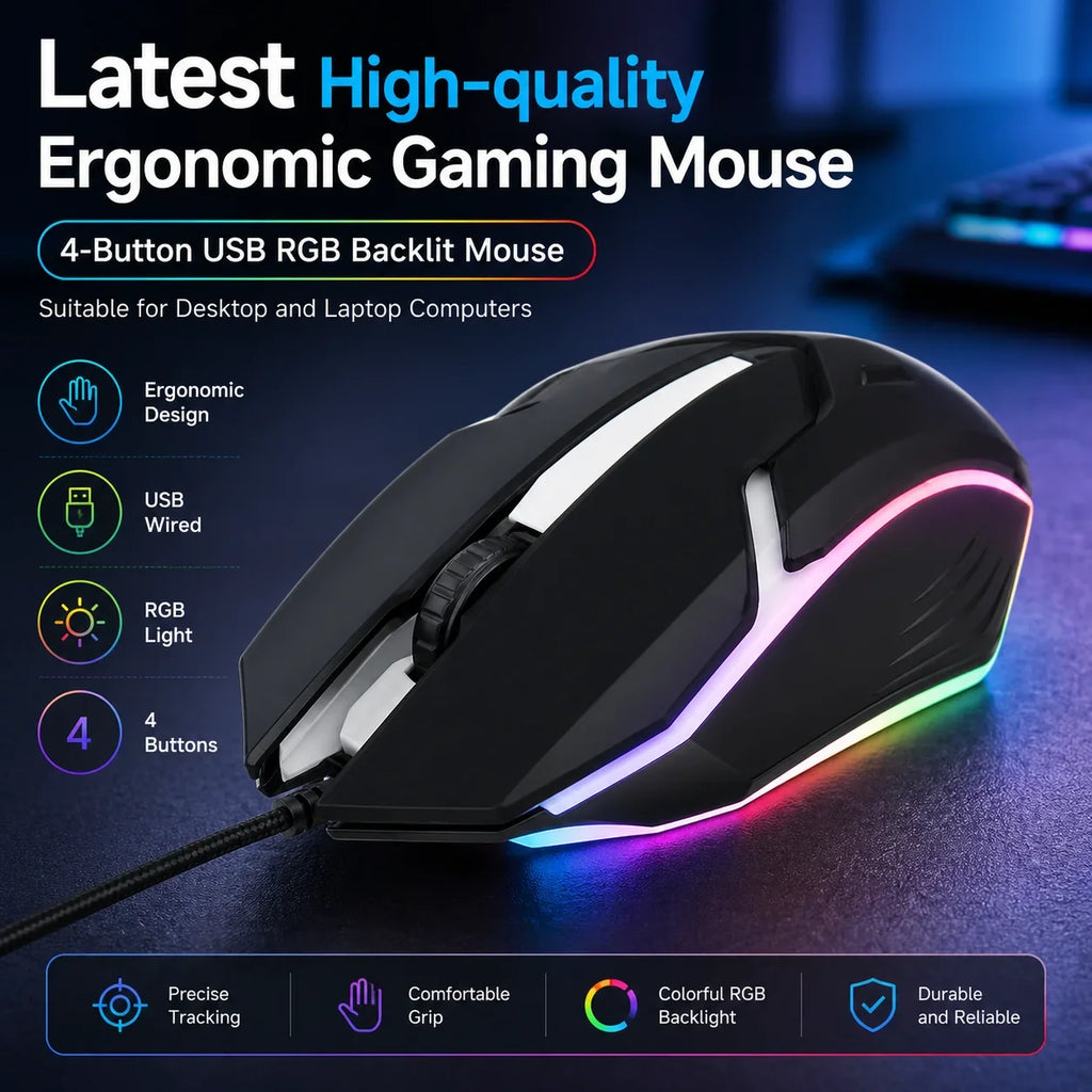 Ratón Gaming USB con 4 Botones y Retroiluminación LED