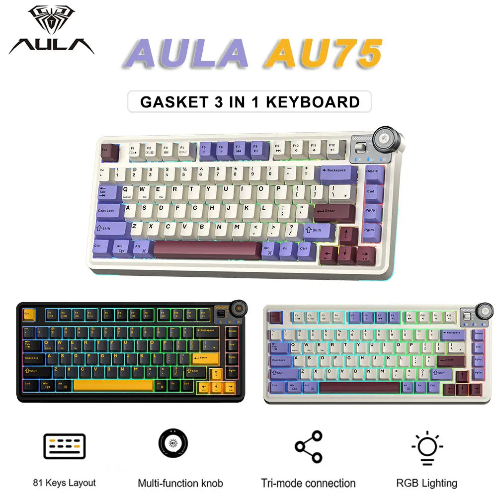 Aether75 AU – Teclado Mecánico Gamer 81 Teclas RGB Tri-Mode con Hotswap