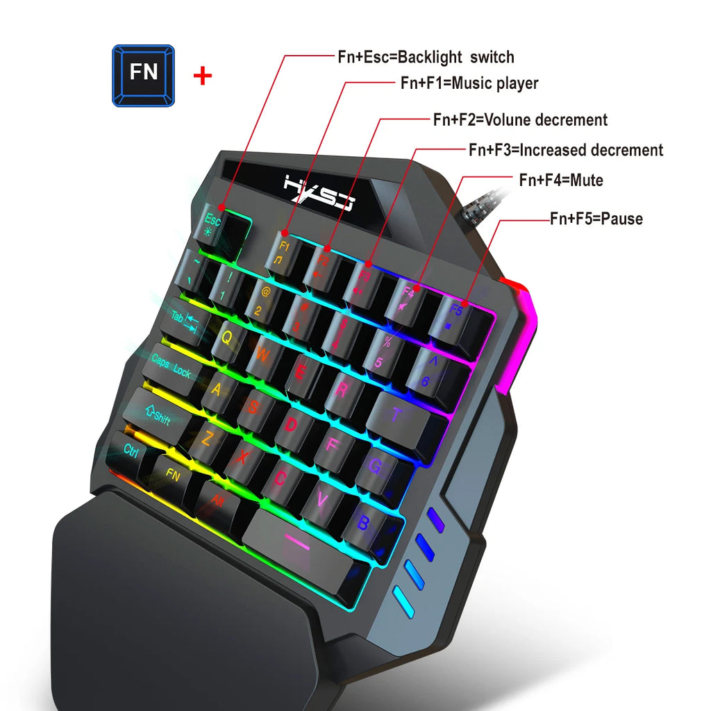 Teclado Gamer Ergonómico de Una Mano para FPS y Streaming
