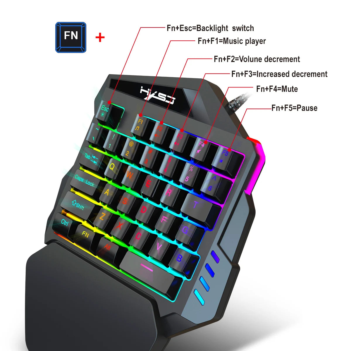 Teclado Gamer Ergonómico de Una Mano para FPS y Streaming