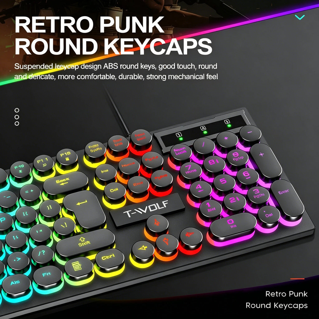 RetroType RGB – Teclado Gamer Vintage + Mouse