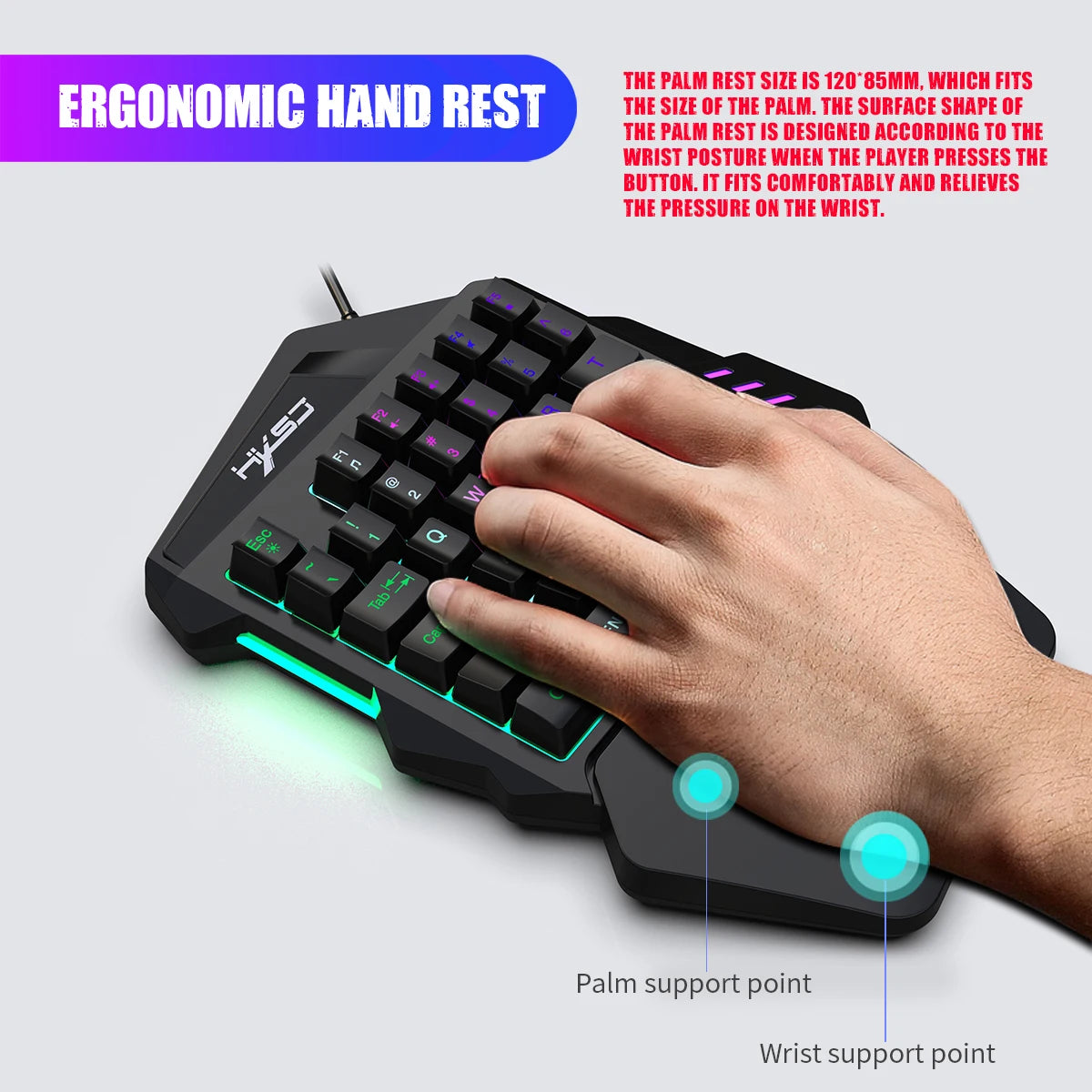 Teclado Gamer Ergonómico de Una Mano para FPS y Streaming