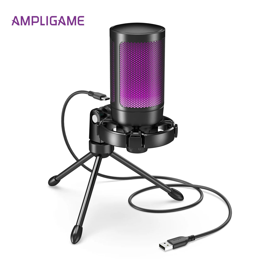 Micrófono Gaming RGB AmpliGame A2 con Trípode