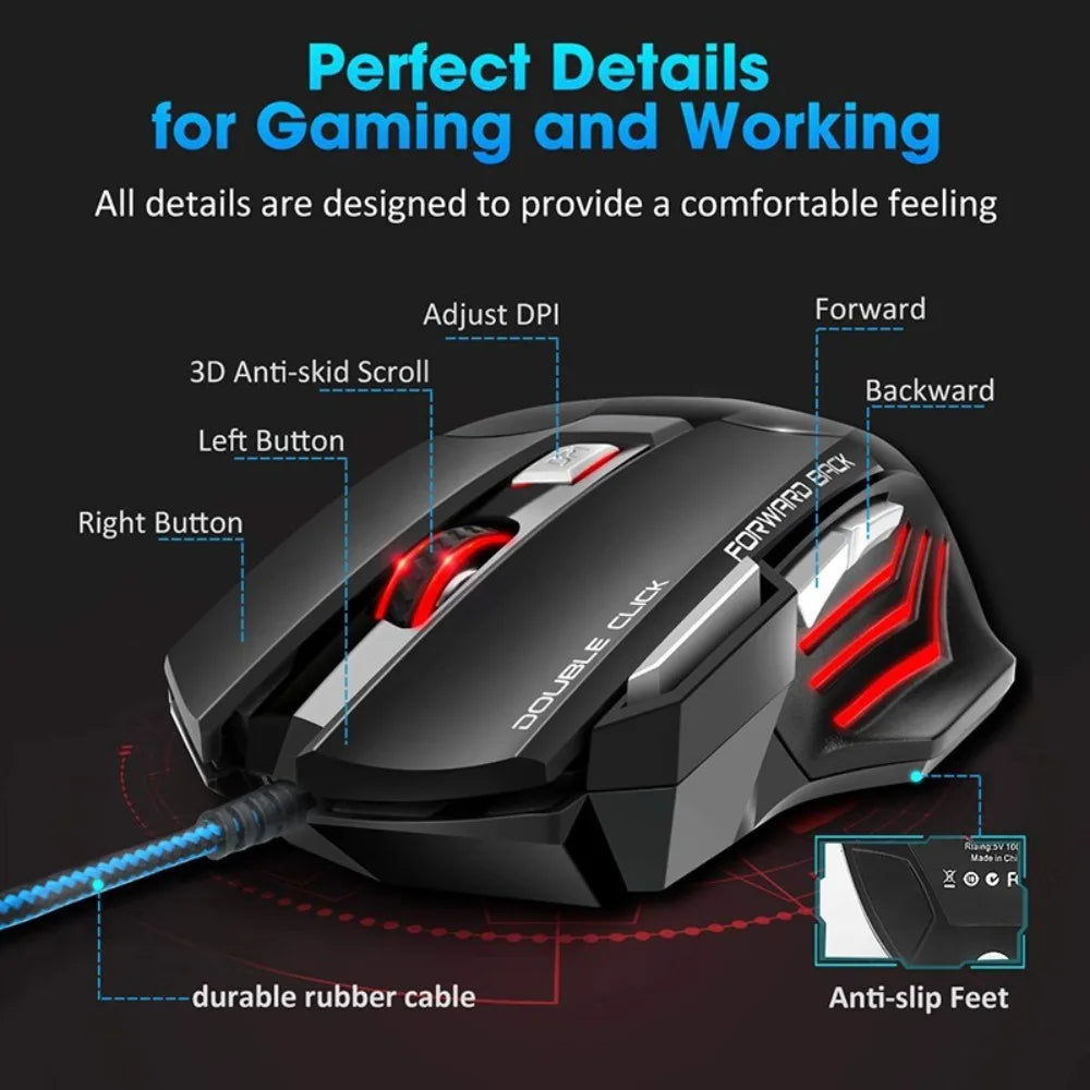 Ratón Gamer RGB con Diseño Ergonómico y 7 Botones