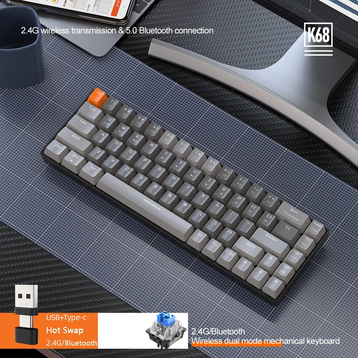 NovaSync K87 – Teclado Mecánico Gamer Wireless RGB con Bluetooth y Hotswap