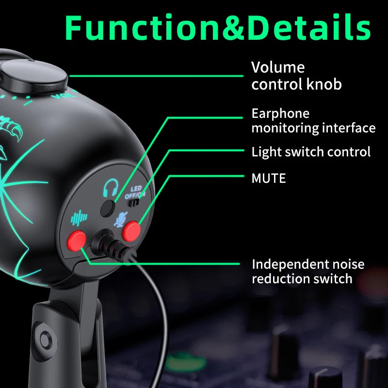 StudioMonitor RGB – Mic USB con Cancelación de Ruido y Jack