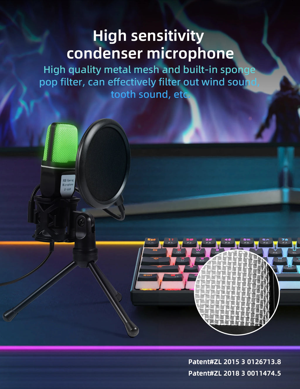 Micrófono Gaming RGB USB con Filtro Anti-Pop