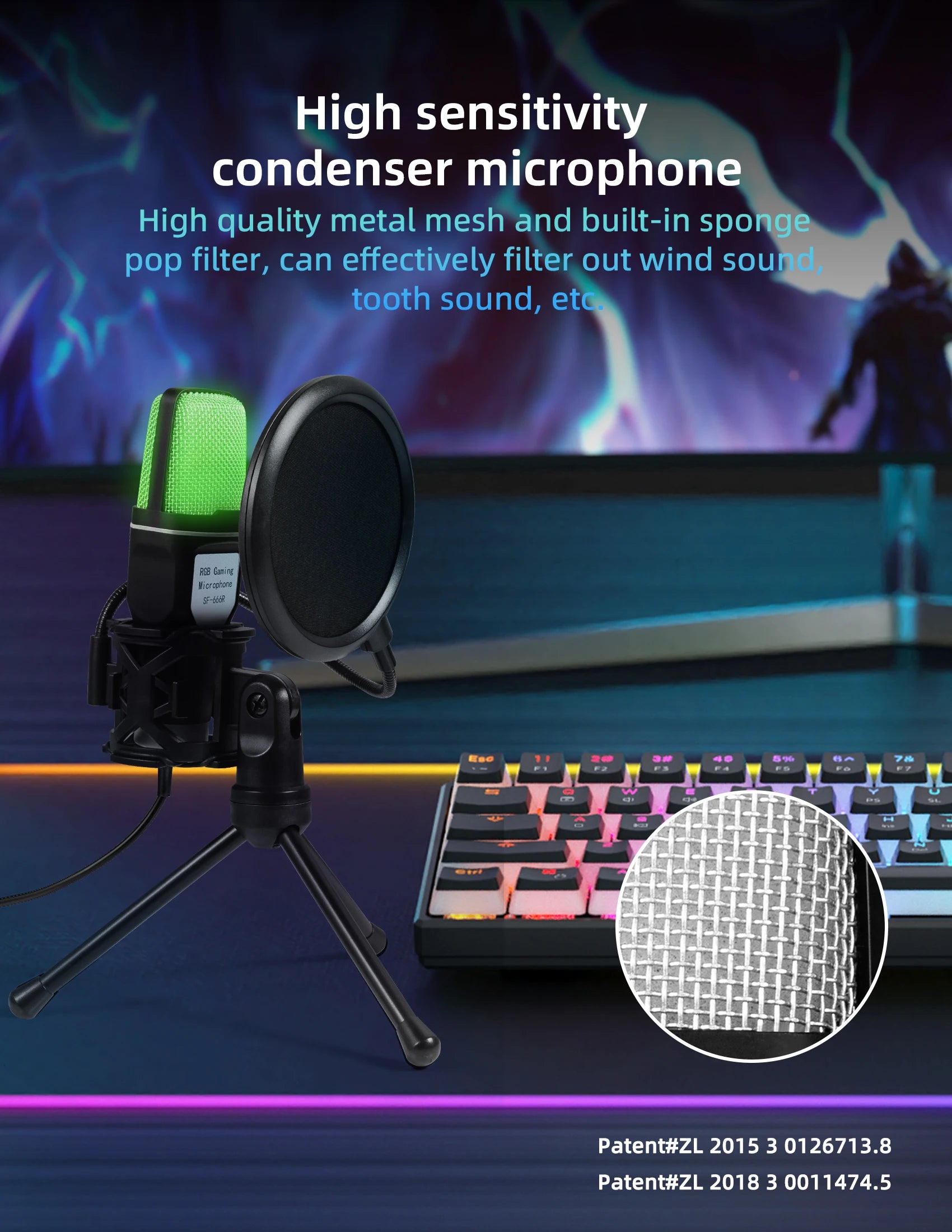 Micrófono Gaming RGB USB con Filtro Anti-Pop