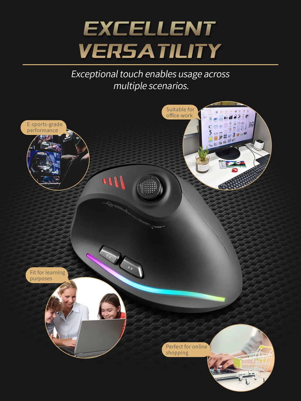 Ratón Gamer RGB Vertical con DPI Ajustable y Cable USB